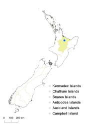 Hypericum linariifolium distribution map based on databased records at AK, CHR and WELT.
 Image: K. Boardman © Landcare Research 2014 
